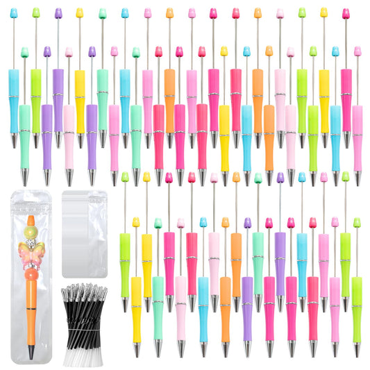 150 Pieces DIY Beadable Pen Bulk Kit – 50 Plastic Ballpoint Pens with Refills & Bags – School Supplies, Office Accessories & Decorative Items for Students & Teachers (Multicolor)