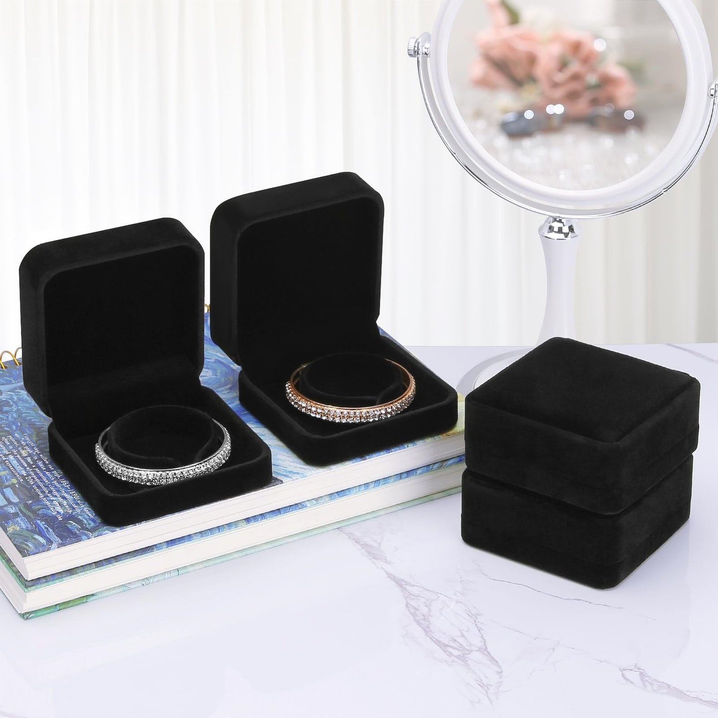 LETURE 4 Pieces Classic Velvet Bracelet Bangle Pendant Necklace Gift Box, Travel Jewelry Box Display Storage Case for Gift, Wedding, Engagement, Proposal, Birthday (Bracelet STYLE 1-4PCS)