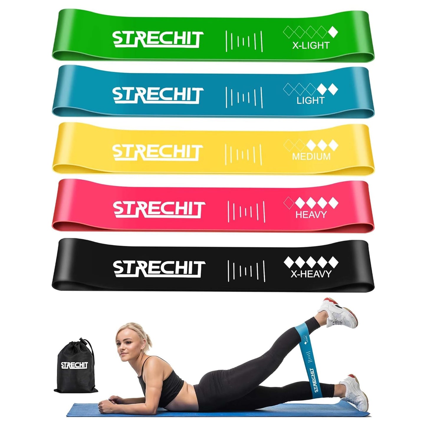 Resistance Bands for Men and Women with Different Resistance Levels for Shaping Legs & Glutes - Exercise Band for Gym, Yoga, Home Exercise, Workout with Carrying Bag & Posture Guide (5, Multi Colour)