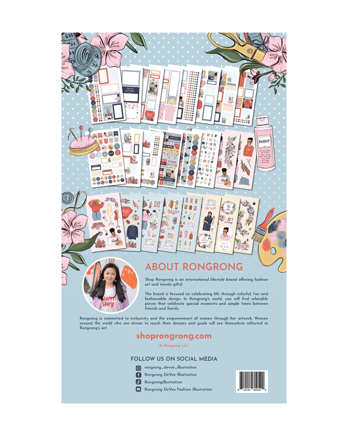 Rongrong Let's Get Crafty Planner Stickers Book for Planners, Calendars, Journals and Projects – Premium Quality Hand Drawn Creative Sewing Knitting Supplies – Scrapbook Accessories – 24 Pages