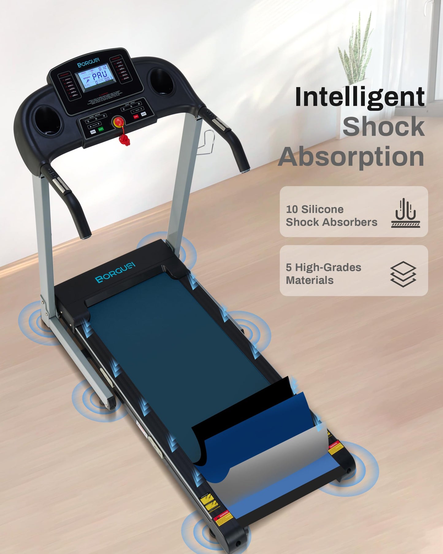 Treadmill with Auto Incline - 300 LBS Capacity Running Machine with 17.5 Wide Belt, 3HP Folding Electric Treadmills with Bluetooth Speaker for Home, Up to 8.5 MPH Speed, 15 Preset Programs