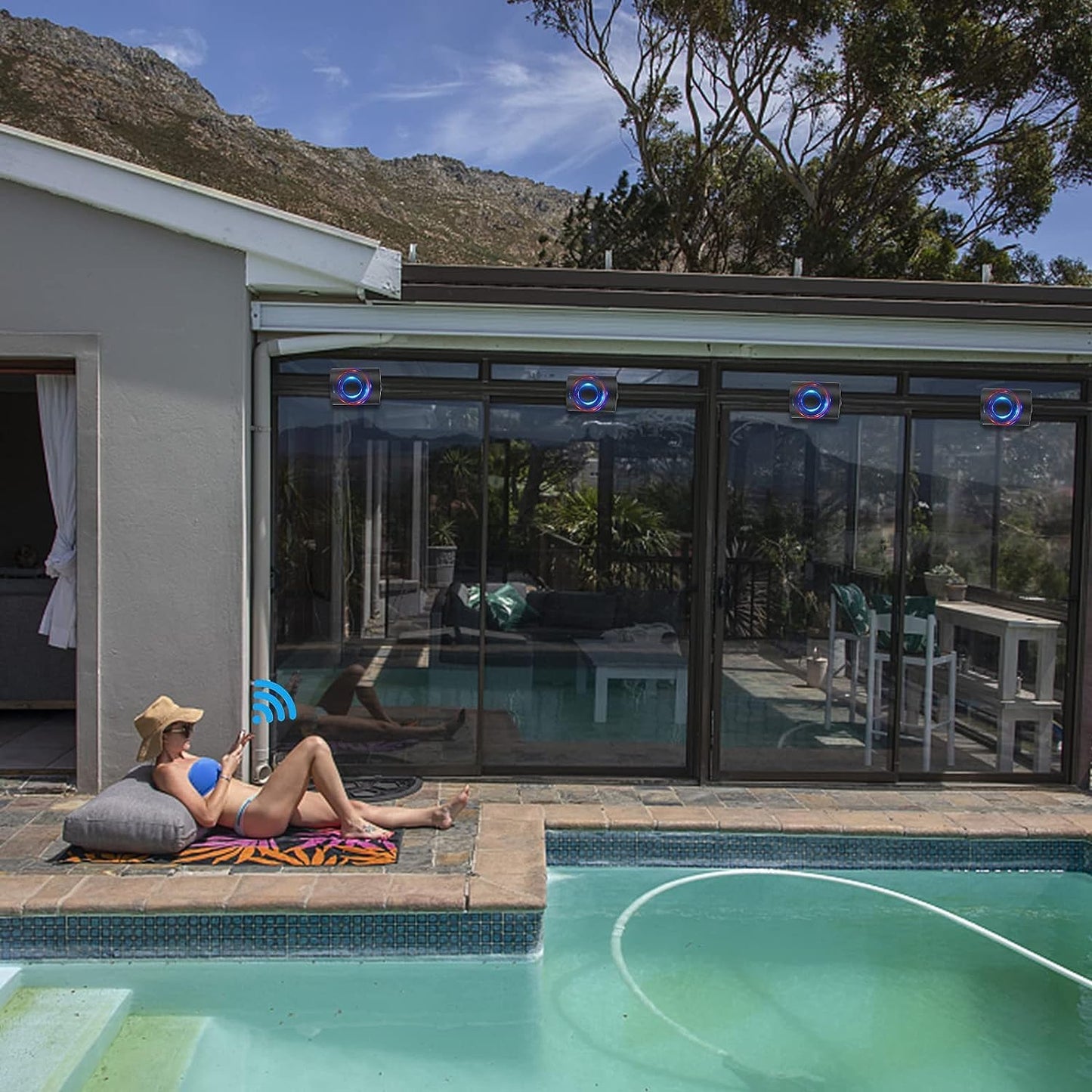 Herdio 5.25 Inch 600W Outdoor Bluetooth Speakers Waterproof Wired Wall Mount Weatherproof Loudspeaker System for Indoor- Outdoor Garden Poolside Patio Garage Home(4 Speakers,Black)