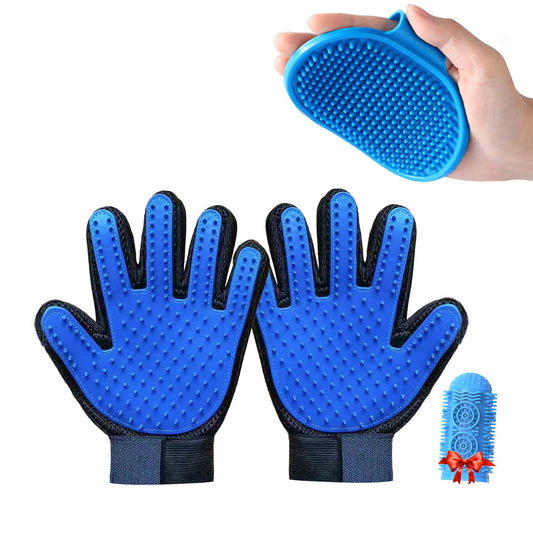 1TO3GO Pet Grooming Set with Dog Washing Gloves for Bathing, Dog Bath Brush and Silicone Dog Toothbrush, Pet Grooming Gloves for Dogs, Cats and Horses with 185 Silicone Tips