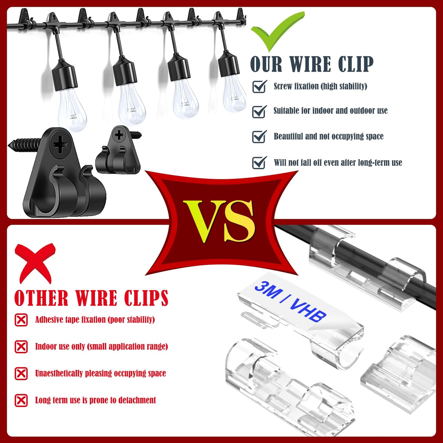 Lewufe Hooks for Outdoor String Lights Clips, Christmas Light Clips Weatherproof, Lights Hanger Hooks for Hanging Christmas Light, Fairy Light, Cable, Holiday Decor - Black, 50 Pack