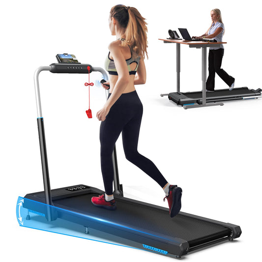 WELLFIT Folding Treadmills with 10% Incline, Under Desk Walking Pad 360+ LBS Weight Capacity, Treadmill for Home Office with Handle Bar, 3 in 1 Smart Treadmill Work with ZWIFT KINOMAP No Assembly