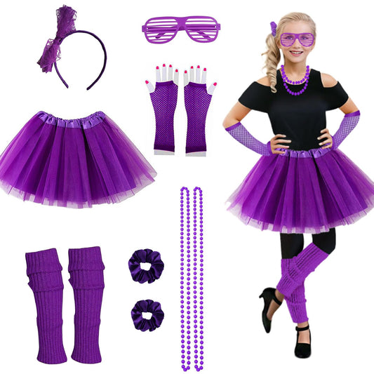 Girls 80s Outfit Costume Accessories 7pcs 70s 1980s 90s Costumes