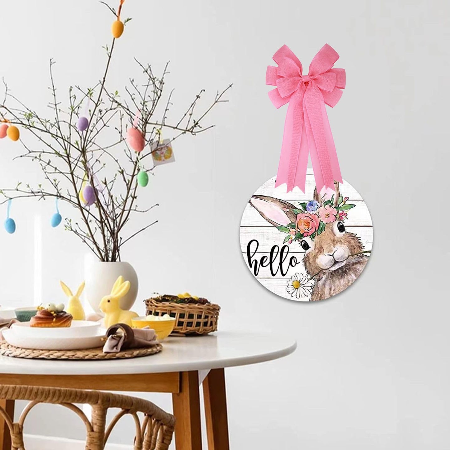 Meseey 2 Pcs 20 x 10 Inch Large Pink Burlap Bows Easter Wreaths Bow for Gift Wrapping Spring Tree Topper Front Door Home Decorations (Pink)