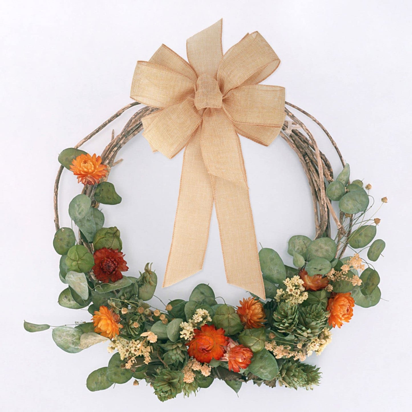 Meseey 1 Pcs 10 x 20 Inch Big Bow Burlap Ribbon with Natural Jute Rustic Wreath Ribbons and Bow Use Wrapping, Party Decoration (Linen)