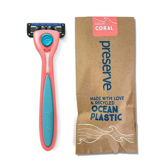 Preserve POPi Shave 5 Razor System Made with Recycled Ocean Plastic and 5-blade cartridge, Neptune Green
