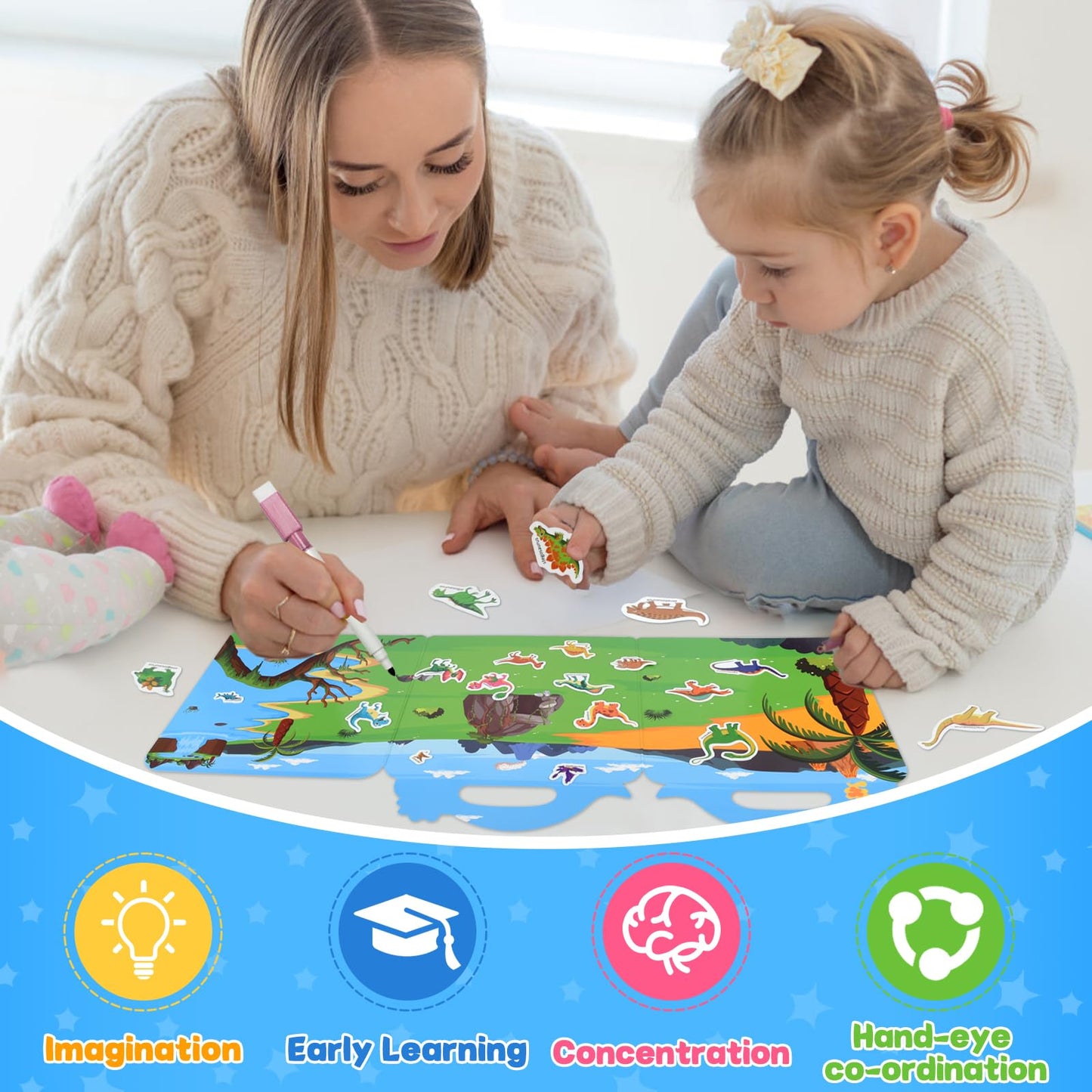 ASTARON 3 Pack Reusable 3D Puffy Sticker Book for Kids 3-6, Jelly Sticker Game Educational Sensory Learning Toy, Travel Toys and Busy Book(Animal Shade Handle)