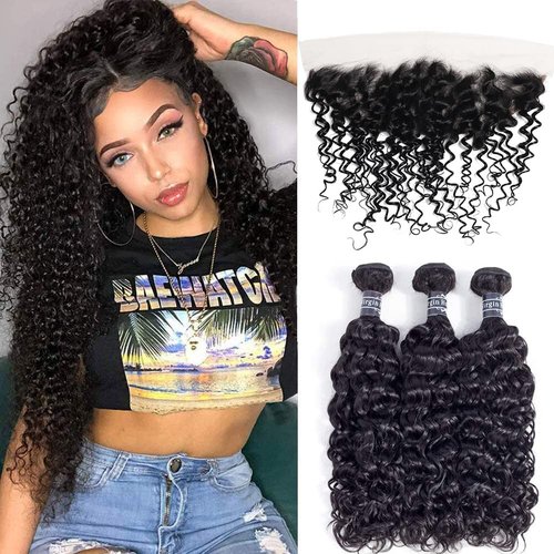 Amella Hair 8A Brazilian Hair Frontal with Bundles Kinky Curly 3 Bundles with Free Part Lace Frontal 100% Unprocessed Virgin Brazilian Hair 10 12 14+10 inch Frontal