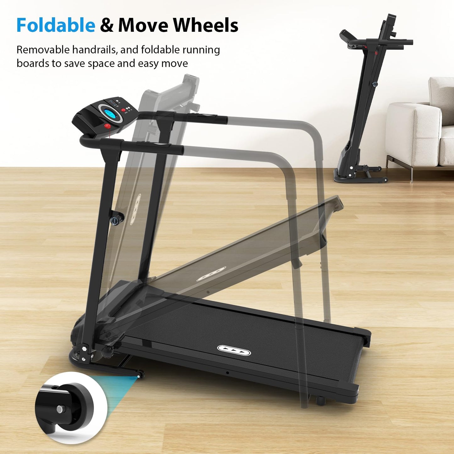 CIIHI Walking Treadmill for Senior - Foldable Senior Treadmill with 300 lbs Capacity and Long Handrails - Home Recovery Fitness Exercise Machine for Elder with Heart Rate Monitor