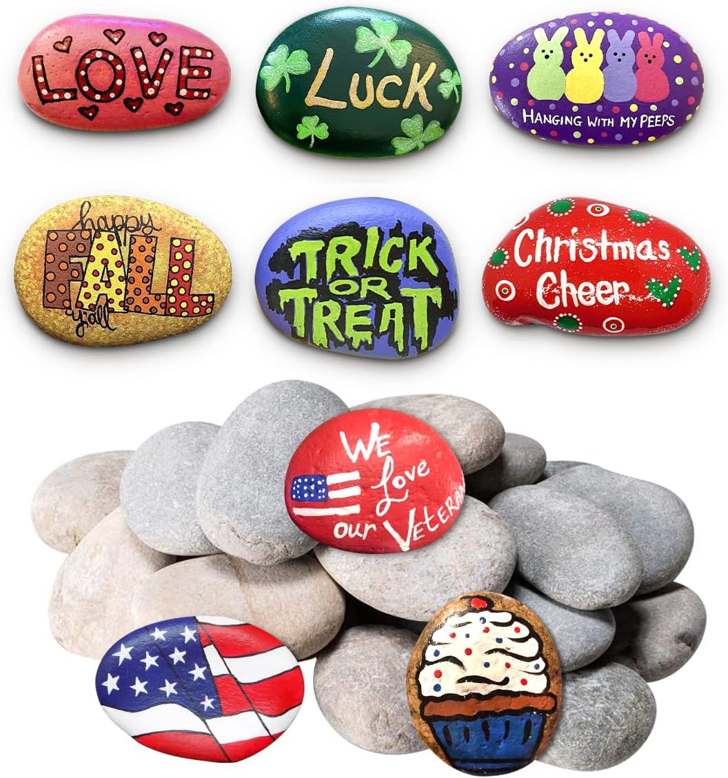 YEAHOME 20PCS Rocks for Painting, 2-3in Natural River Rocks Smooth Unpolished Kindness Stones Kit, Flat Rock for Painting Art & DIY Crafting, School Events, Fall Garden Decor, Gift for Kids & Adults