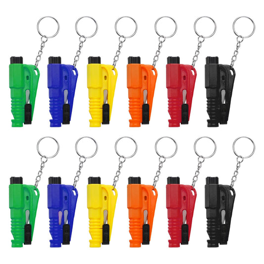 PIFOOG 16 Pcs Car Window Breaker Keychain 3-in-1 Emergency Escape Tool Glass Breakers Seatbelt Cutter Rescue Whistle Mini Compact Auto Safety Survival Tools 8 Colors