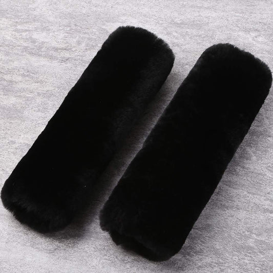 Authentic Sheepskin Car Seat Belt Pad,2 Pack Soft Seat Belt Cover for Shoulder Pad Neck Cushion Protector Car Accessories by Genuine Natural Merino Wool (Black)