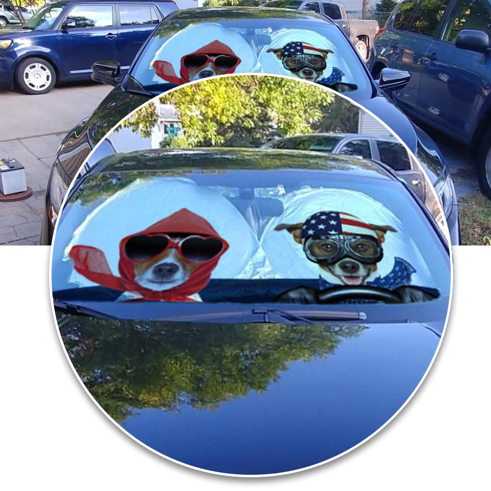 Car Sun Shade for Windshield Cute, Car Front Window Shades Funny Windshield Sun Shade Cover Foldable Cartoon Cool Sun Visor Shield for Most Sedans SUV Truck Pickup Protect Your Vehicle from UV Heat