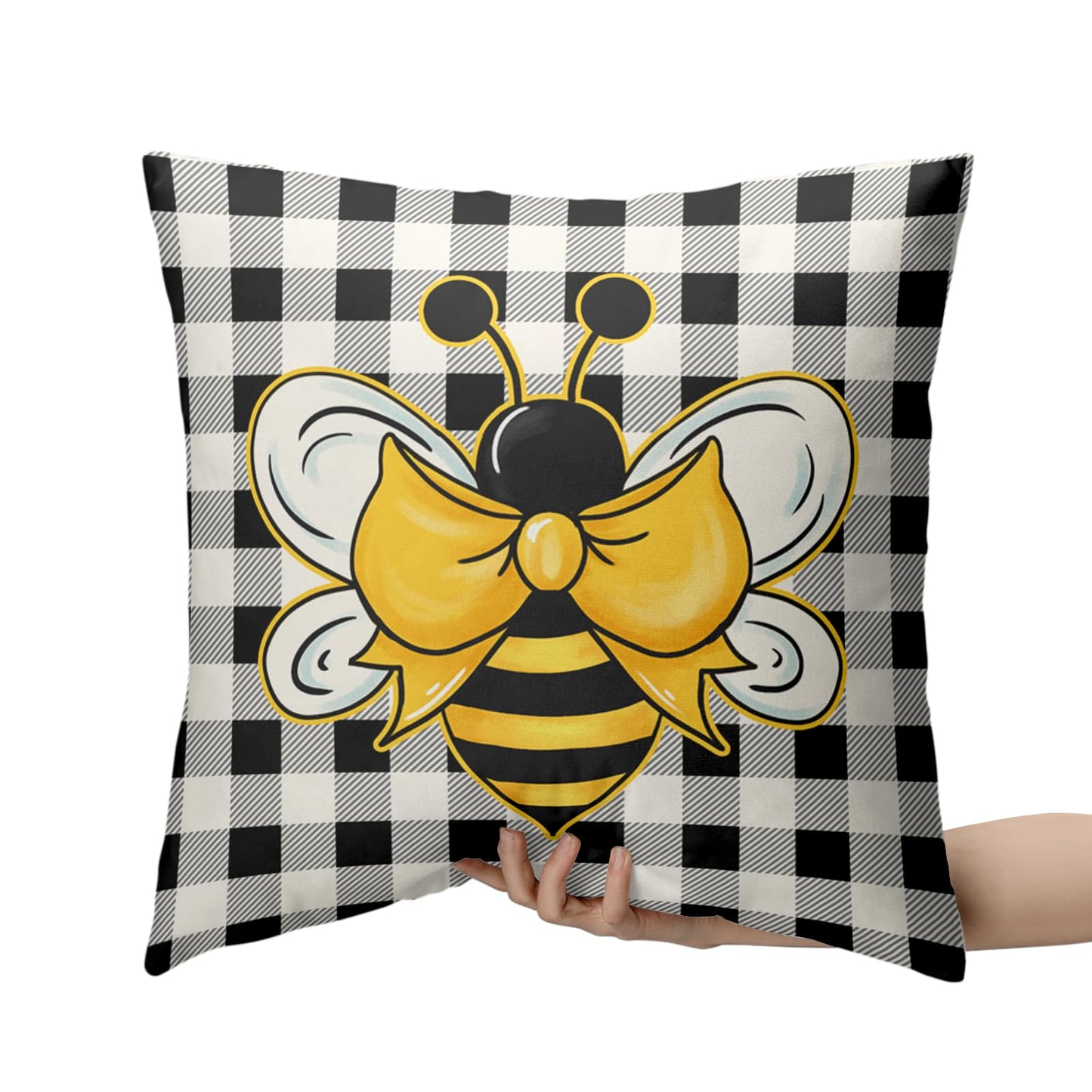 Kwlegh Yellow Bumble Bee Pillow Covers 18x18 Set of 2 Black White Buffalo Plaid Pillow Covers Summer Spring Themed Decorative Cushion Cases Home Decor for Couch Bed Holiday