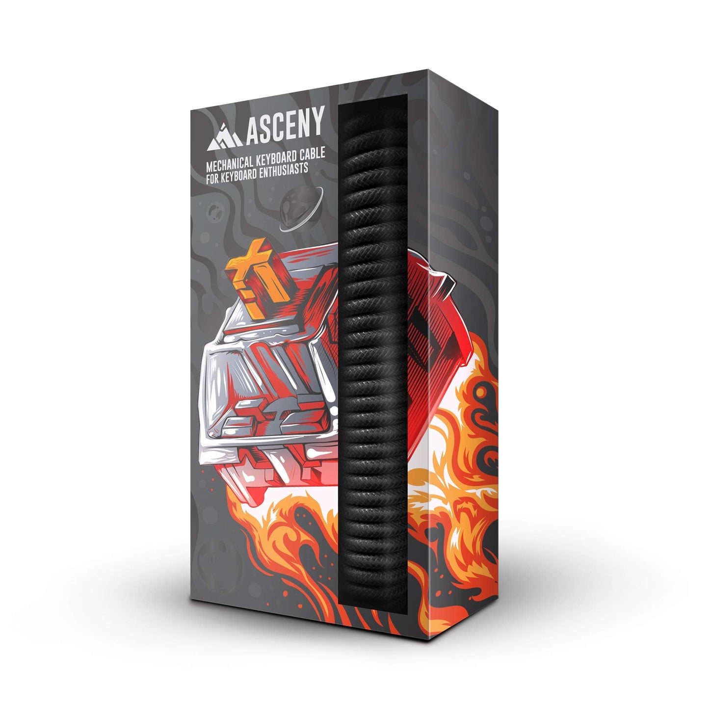 ASCENY Coiled & Double-Sleeved Mechanical Keyboard Cable, for Type-C Mechanical Keyboards (White)