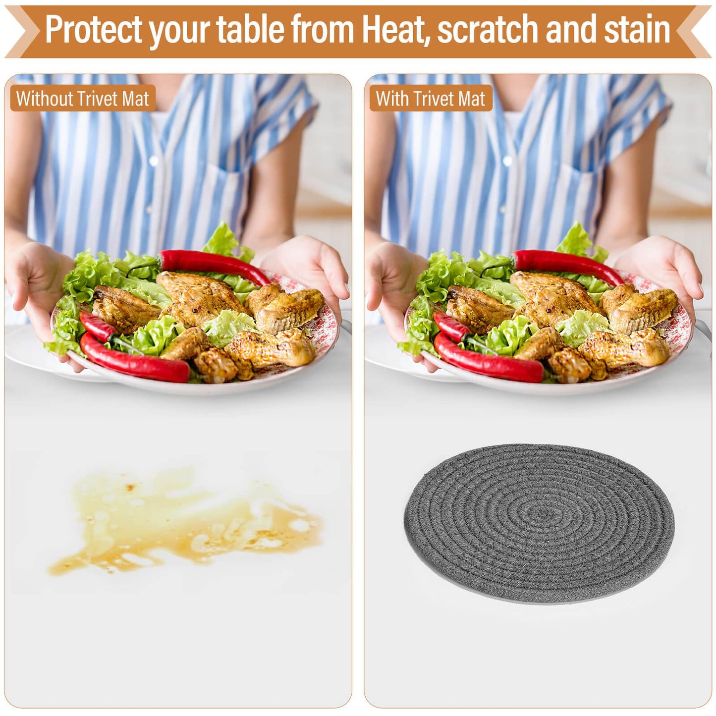 Tidponra Trivet Mats Set for Hot Dishes, 5 Heat Resistant Pot Holders Kitchen Counter, Table, Home Essentials, Anti Stain Hot Pads Plate Mats for Hot pots and Pans, 7 Inches