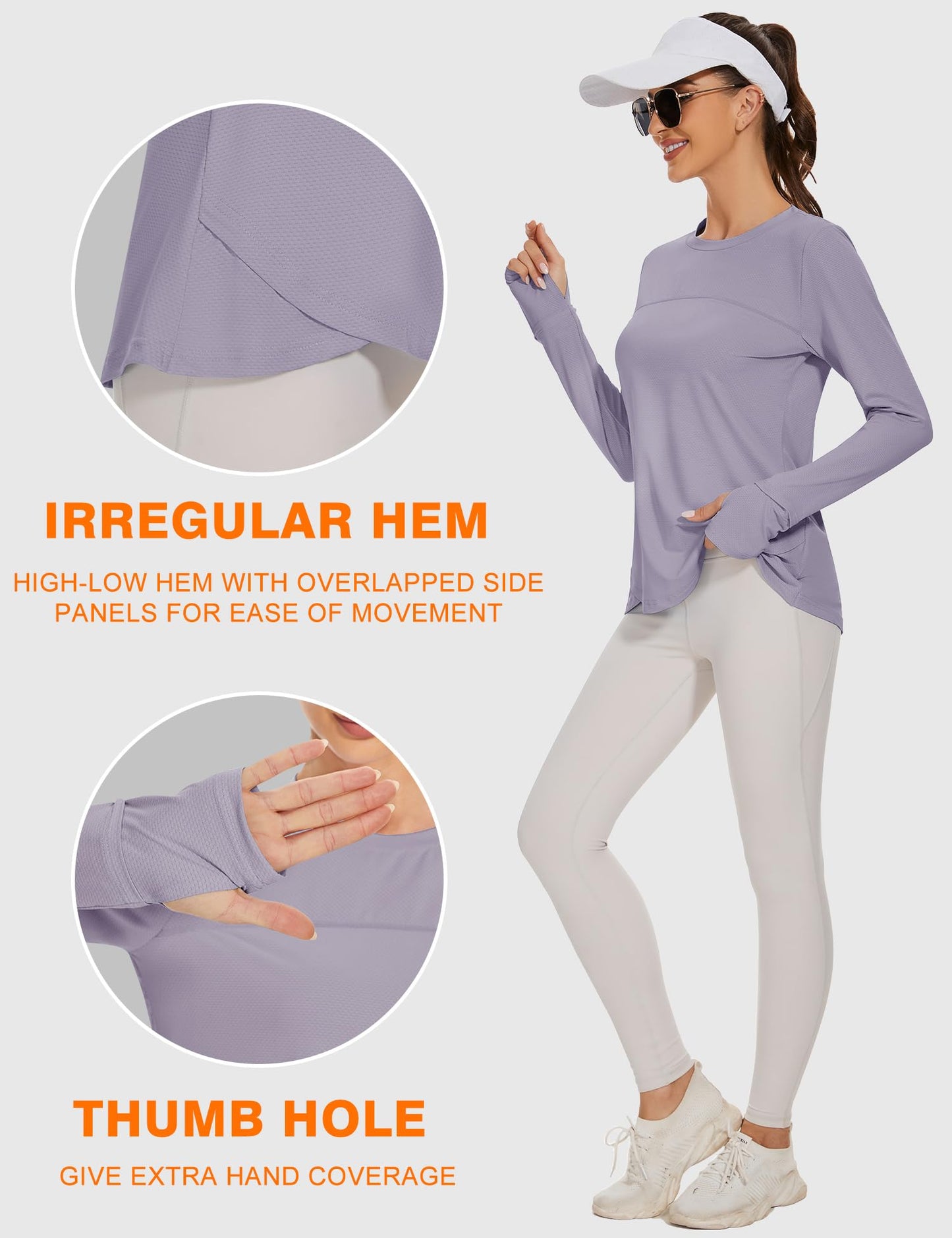 Blingfit Sun Shirts for Women UPF 50+ Women's Sports T-Shirt Long Sleeve Shirt Workout Tops Crew Neck Athletic Casual Running Yoga Fitness T-Shirts