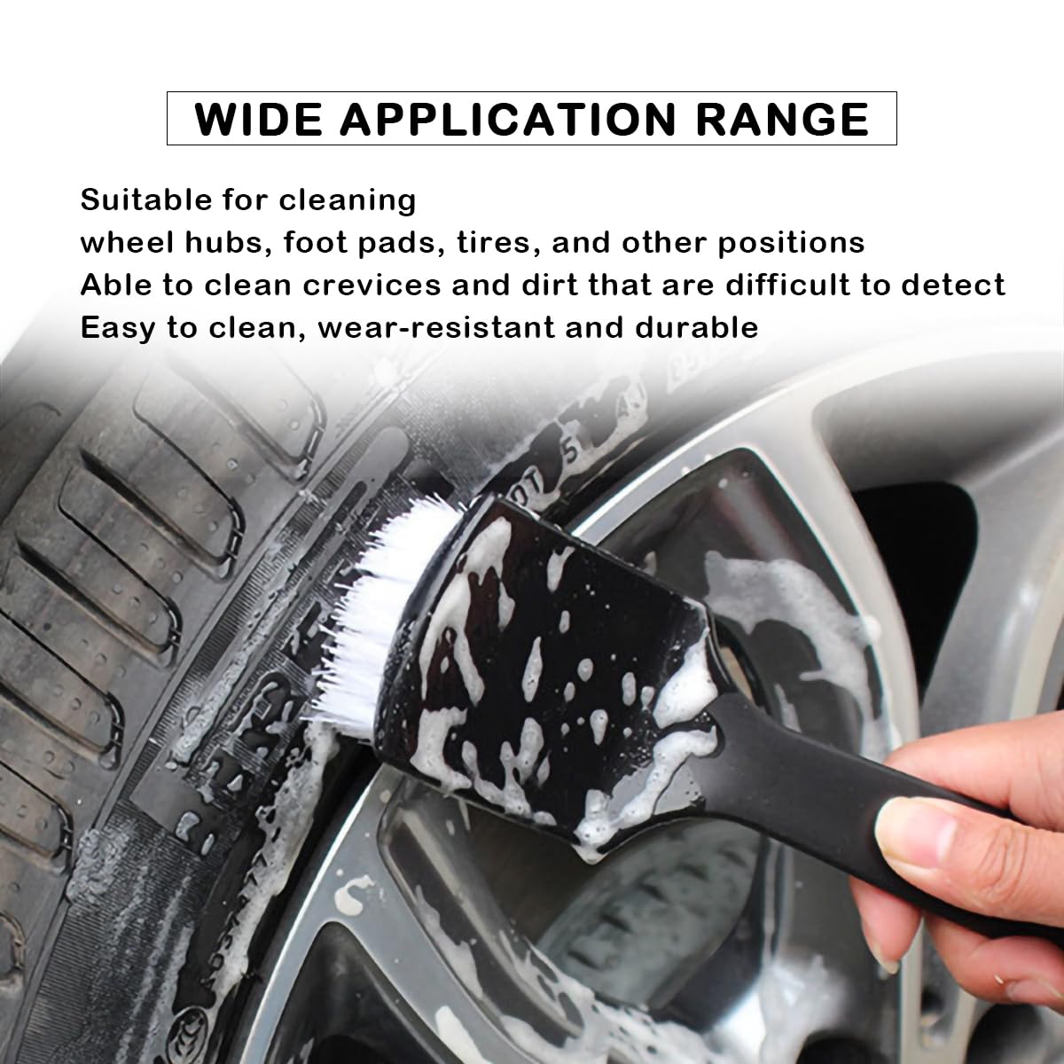 Tire Brush, Black Stiff Bristle Wheel Cleaning Brush, Car Carpet Brush, Detail Brush (White)