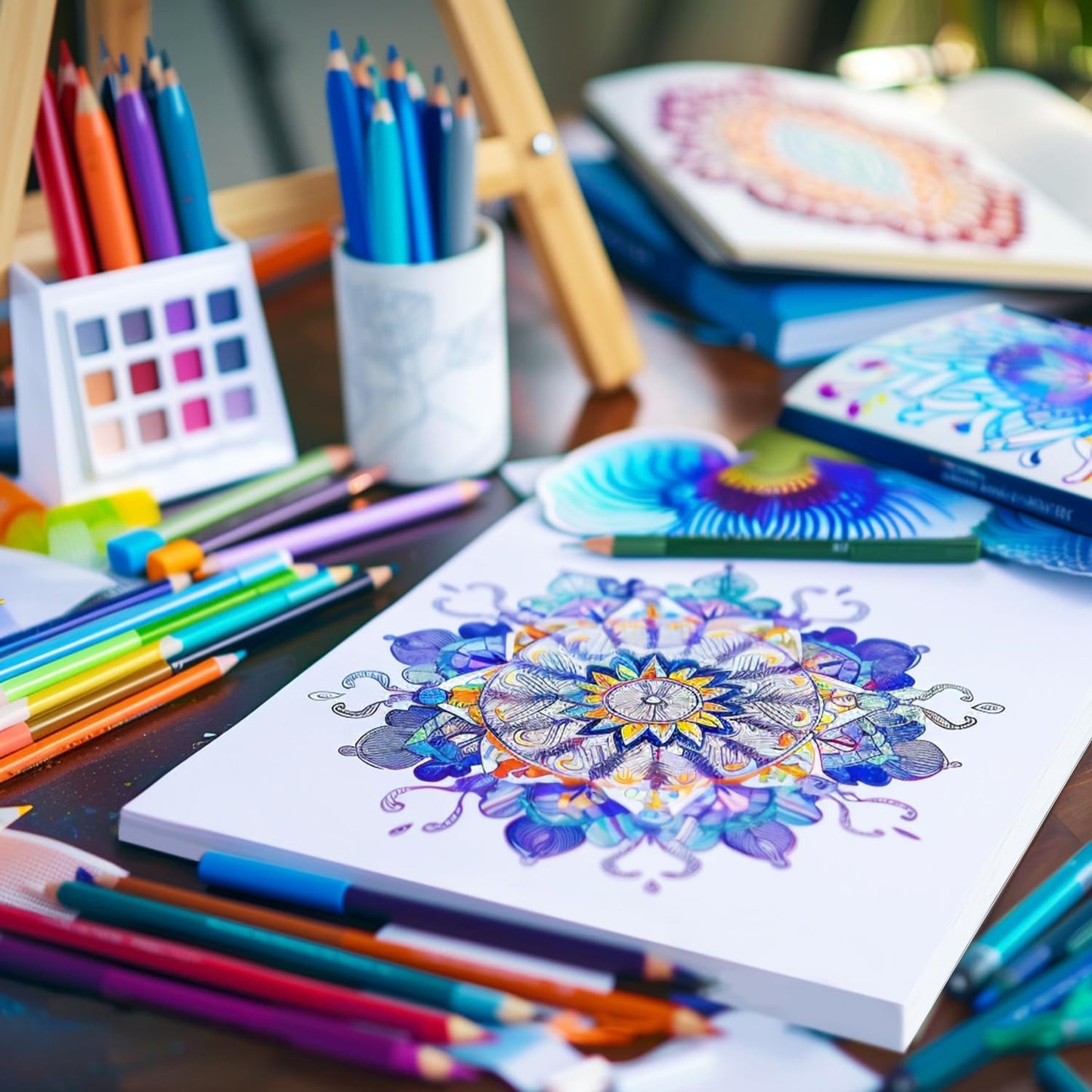 Adult Coloring Book, 72 Sheets Coloring Books for Adults Relaxation, 6.4 x 6.4 Inch, 110lb/150gsm Mandala Designs with Detachable Pages, Art Essentials for Calmness, Self-Reflection.