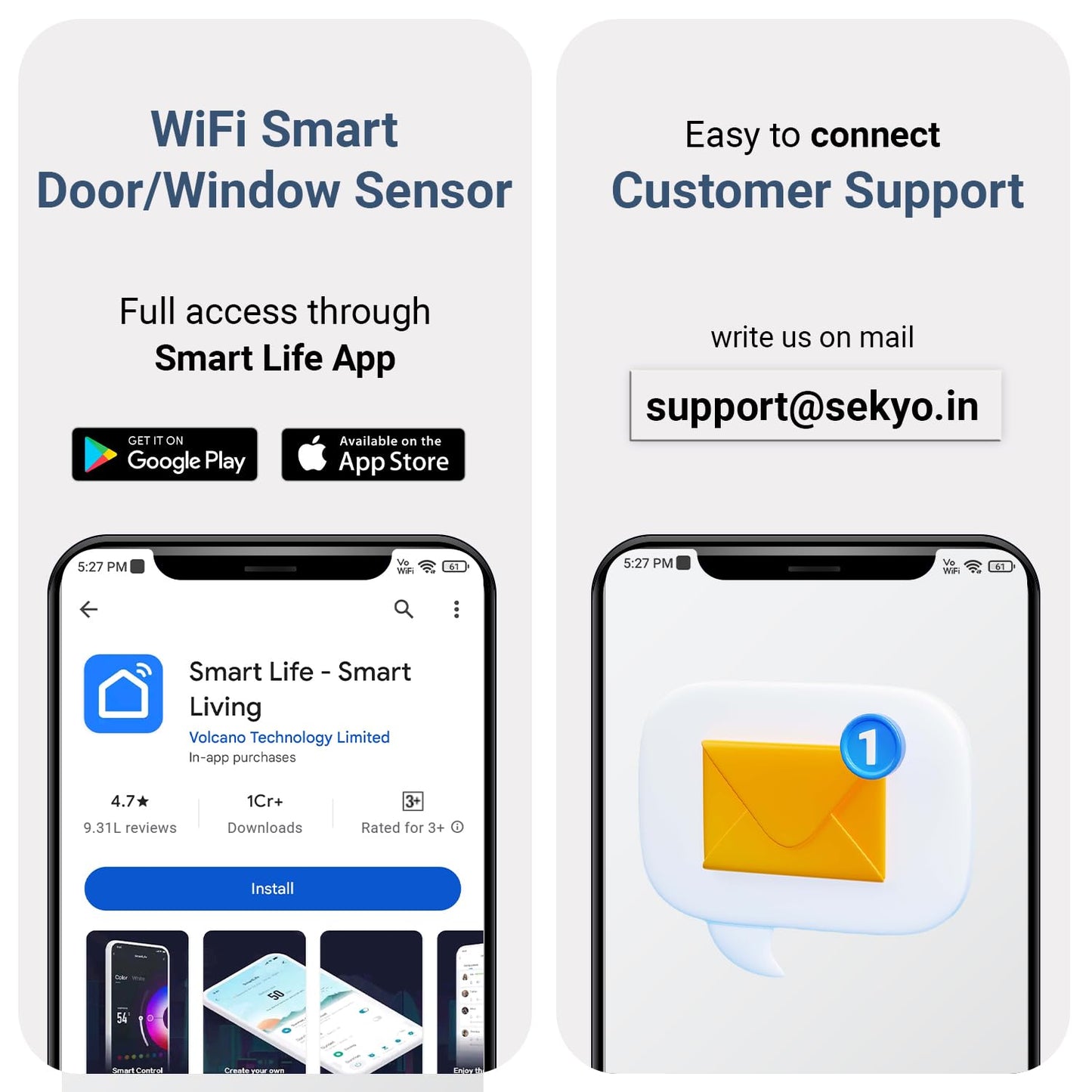 Smart WiFi Door & Window Sensor for Home| No Hub Required | Free App Alert, Works with Tuya Smart Life Devices, Compatible with Alexa, Google Home, Siri (No Siren but Phone Notification)