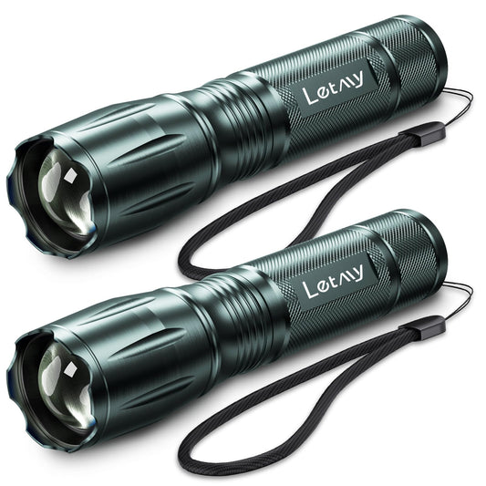 LETMY Tactical Flashlight S2000-2 Pack Bright Military Grade LED Flashlights High Lumens - Portable Handheld Flash Light, 5 Modes Zoomable Waterproof Flashlights for Home Emergency Camping Outdoor