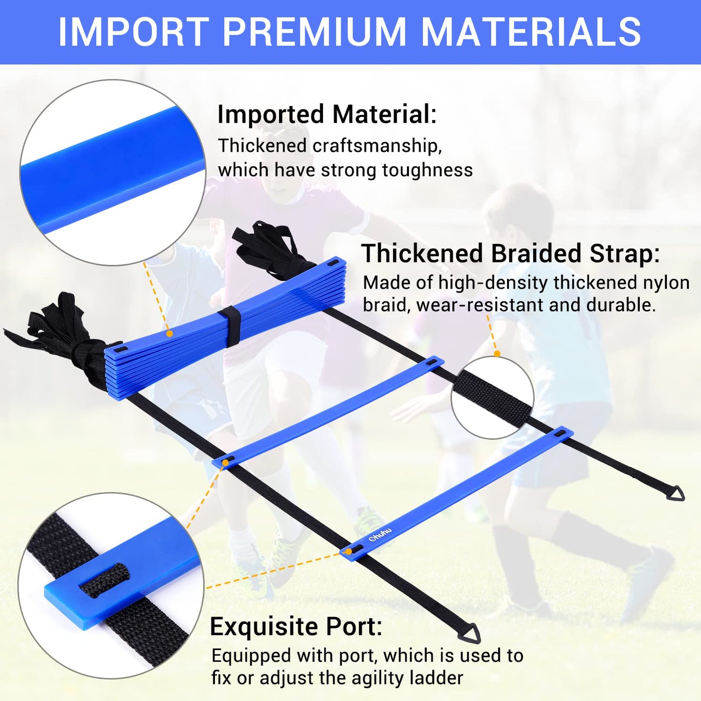 Ohuhu Agility Ladder Speed Training Equipment 12 Rung Exercise Ladders with Ground Stakes for Soccer Football Boxing Footwork Sports Feet Fitness Training Ladder with Carry Bag Yellow or Blue