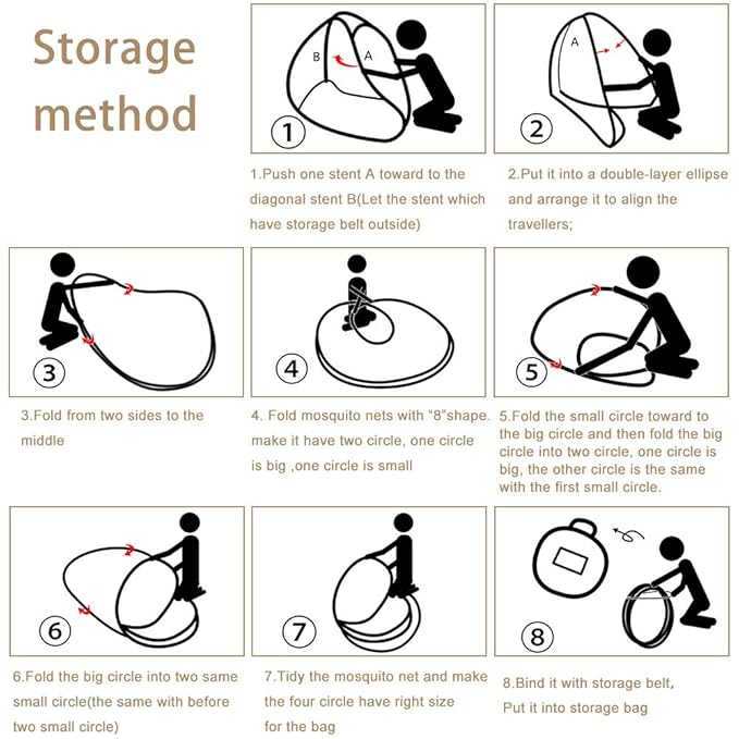 Portable Pop-Up Brown Mosquito Net Tent for Bed, L79 x W71 x H59 inch Large Folding Mosquito Netting with Net Bottom, 2 Entries, Suit for Twin to King Size Bed