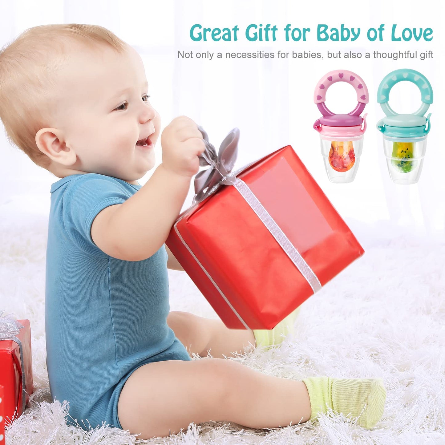 Baby Solids/Frozen Fruit Feeder Pacifier, Infant Teether Toy 4M+, BPA-Free Silicone Pouch & Nipple, Safely Introduce Solids, Teething Relief, 2-Pack (Ring - Purple Mint Green, S/M/L)