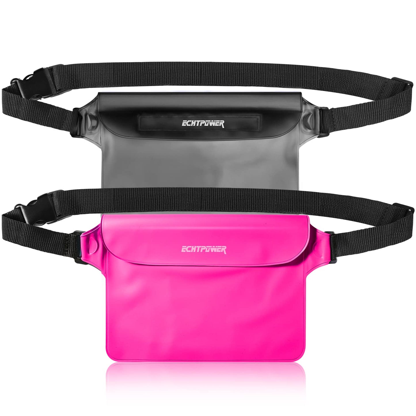 ECHTPower 2-Pack Waterproof Pouch Bag, Waterproof Fanny Pack, Waterproof Dry Bag with Adjustable Waist Strap for Beach Swimming Kayaking Floating Boating