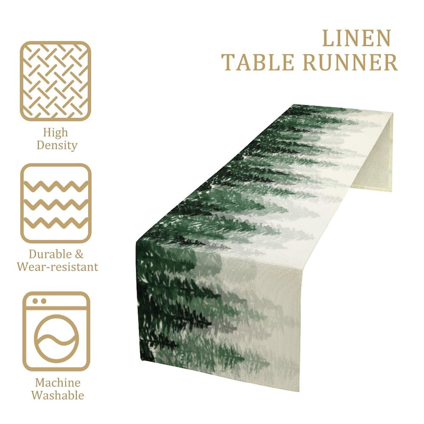 Green Forest Pine Trees Table Runner, Woodland Tabletop Scarf Home Kitchen Holiday Decor, Seasonal Farmhouse Rustic Dining Decorations Party Supply 13 X 60 Inch