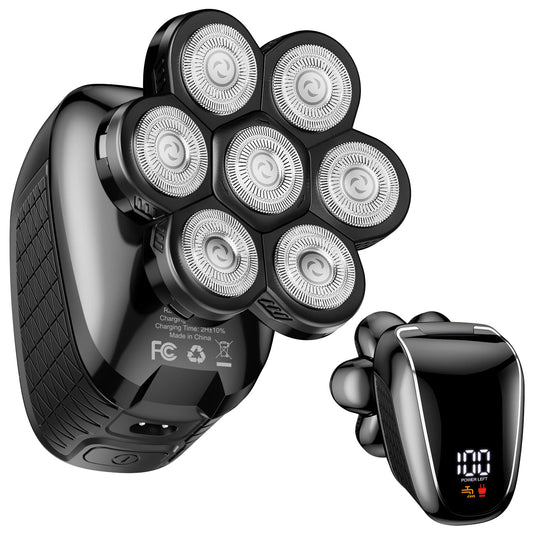 Head Shaver 7D, Wyklaus Head Shavers for Bald Men, Head Electric Razor with Nose Hair Trimmer, Waterproof Wet Dry Mens Grooming Kit, Anti-Pinch (Black)