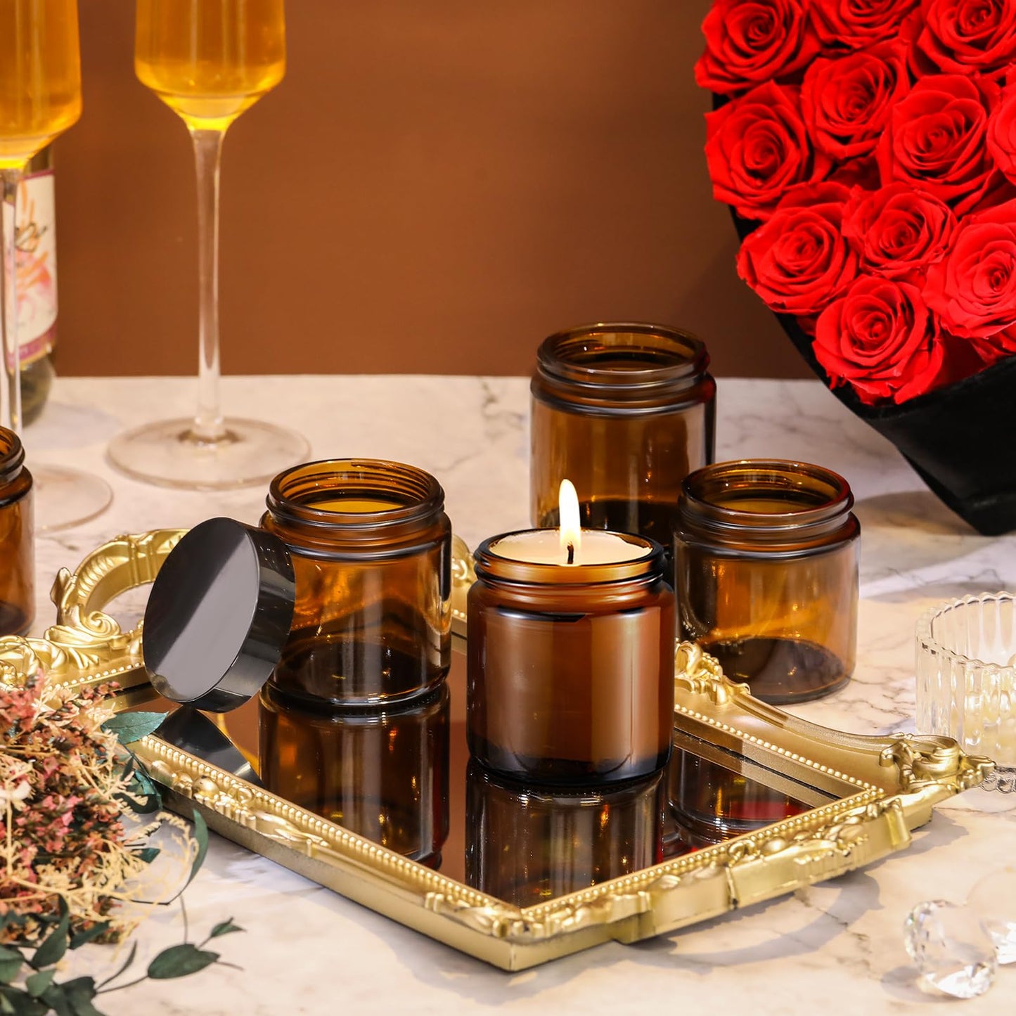 Norme 96 Pcs 4 oz Glass Jars with Lids Leakproof Round Airtight Empty Cosmetic Jars with Inner Liners Lid for Storing Lotions Powder Ointments Candle Making (Black,Amber)