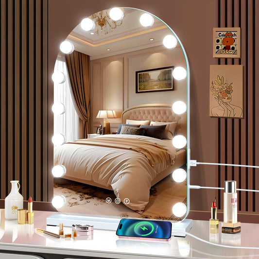 halumao Vanity Mirror with Lights, Hollywood Lighted Makeup Mirror with 15 Dimmable LED Bulbs for Dressing Room & Bedroom，Memory Function