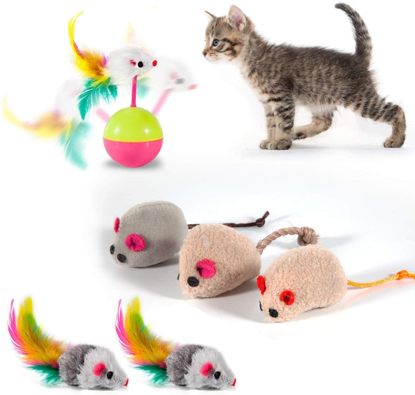 MIBOTE 28Pcs Cat Toys Kitten Toys Assorted, Cat Tunnel Catnip Fish Feather Teaser Wand Fish Fluffy Mouse Mice Balls and Bells Toys for Indoor Cat Puppy Kitty Interactive Cat Toy Set