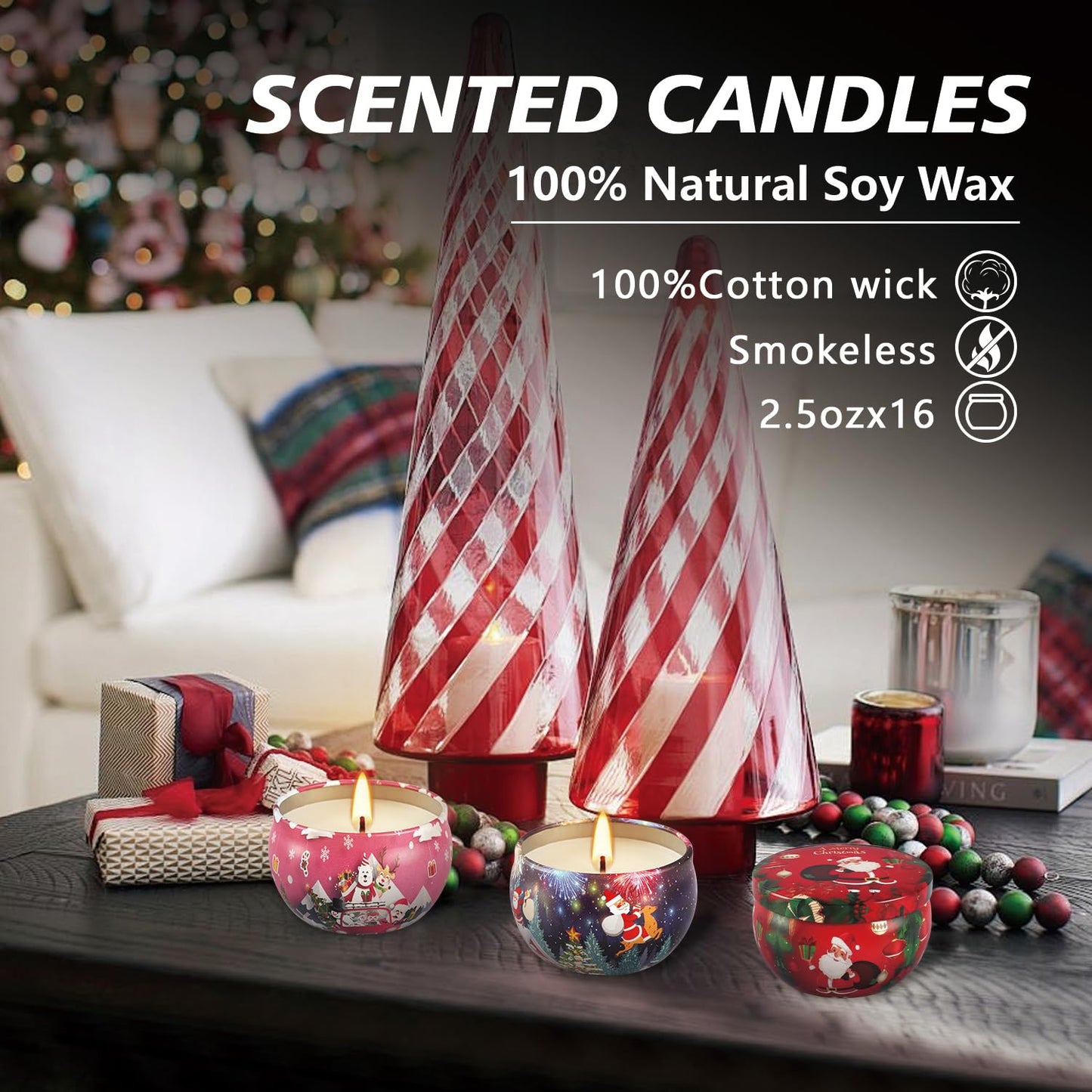 16Pack Christmas Scented Candles Gift- Aromatherapy Candle-Soy Wax-Long Lasting Burn time, Christmas Thanksgiving Gifts for Women，Home Decor