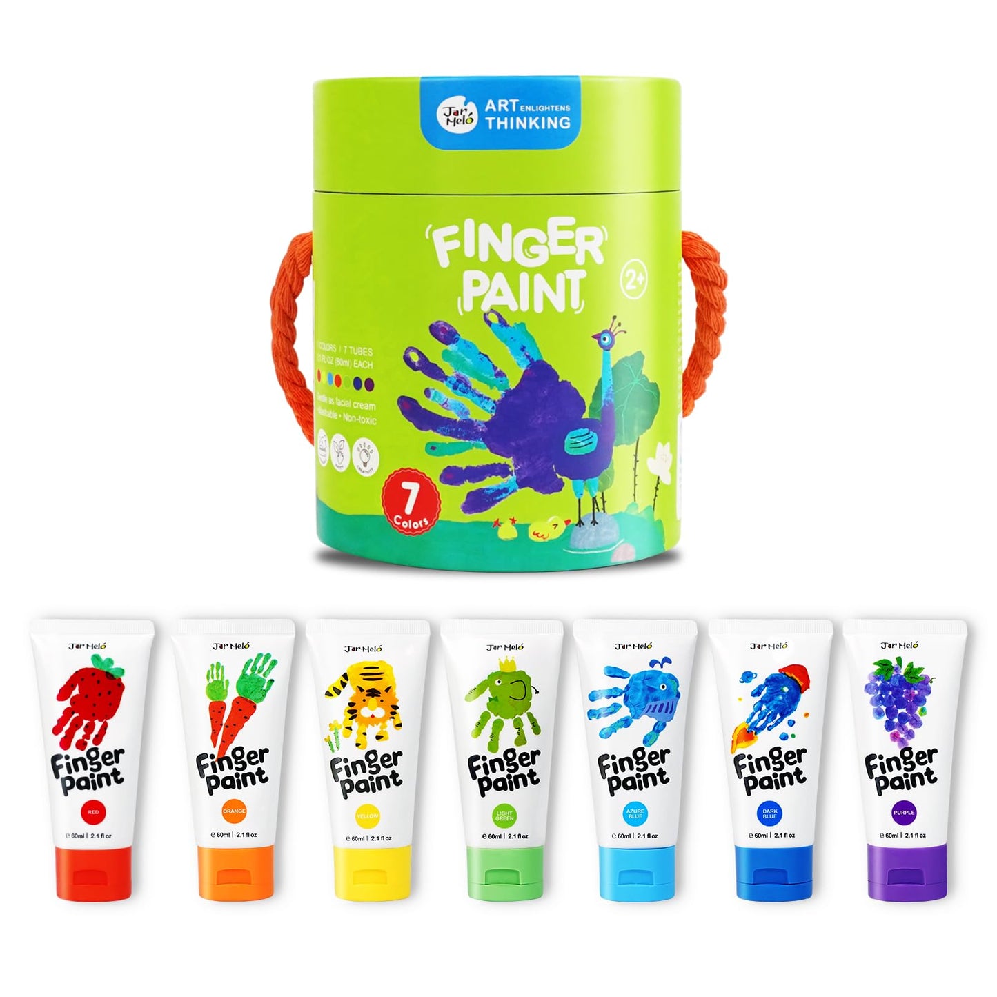 Jar Melo Washable Finger Paints for Toddlers, 10 Colors Large Capacity (2.1fl oz), Non Toxic Baby Paint for Hand and Feet, Safe Art Supplies, Preschool Learning Gifts for Kids Age 2+