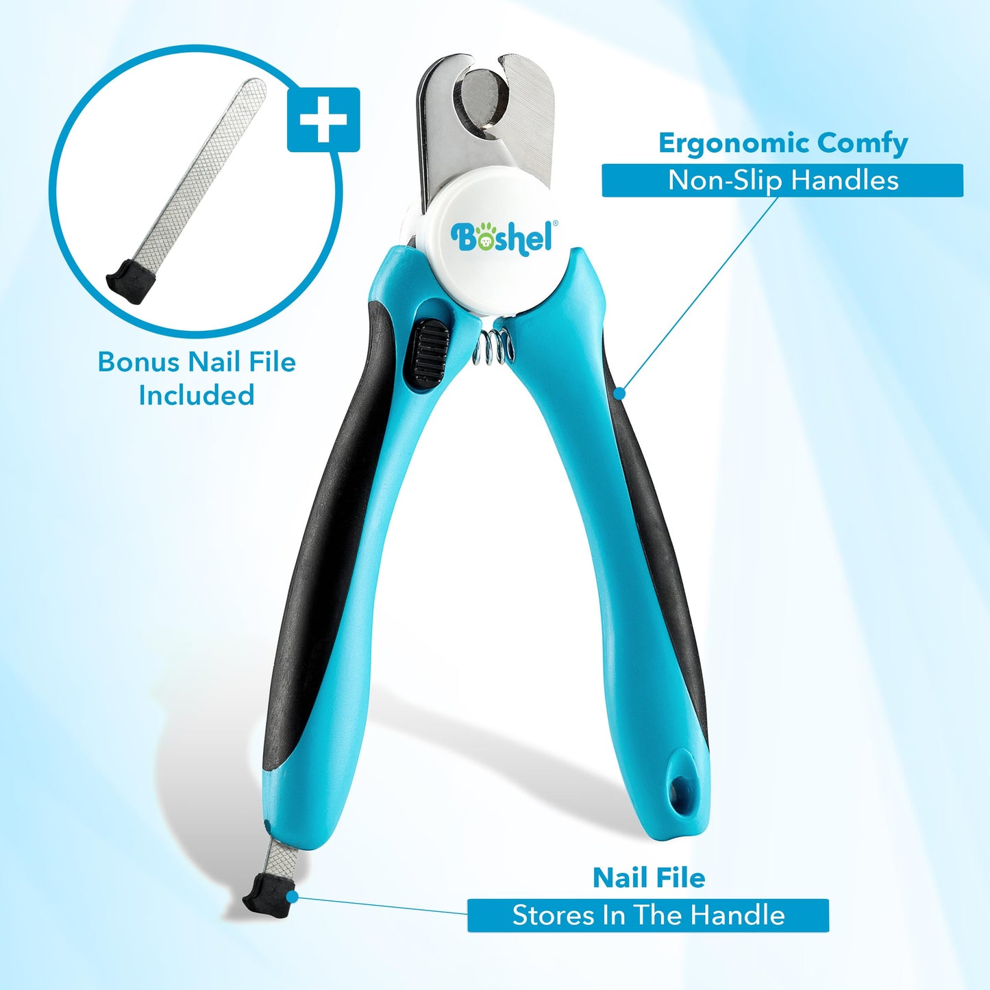 Dog Nail Clippers and Trimmer by Boshel - with Safety Guard to Avoid Over-Cutting Nails & Free Nail File - Razor Sharp Blades - Sturdy Non Slip Handles - for Safe, Professional at Home Grooming