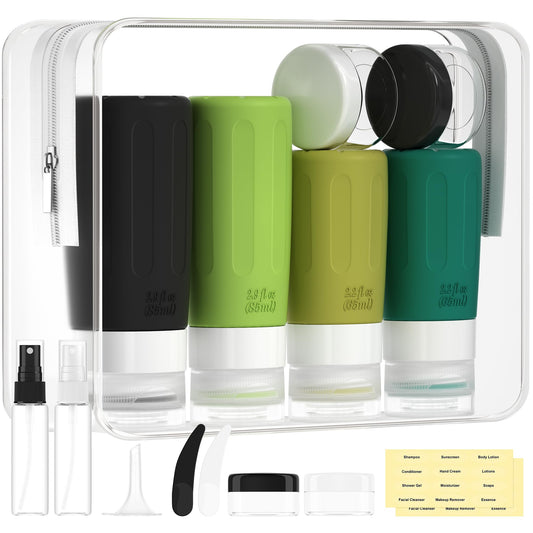 Morfone 16 Pack Silicone Travel Bottles Set for Toiletries TSA Approved Travel Containers Leakproof Squeezable Refillable Accessories 2oz 3oz Travel Essentials for Shampoo Lotion Liquids (BPA Free)