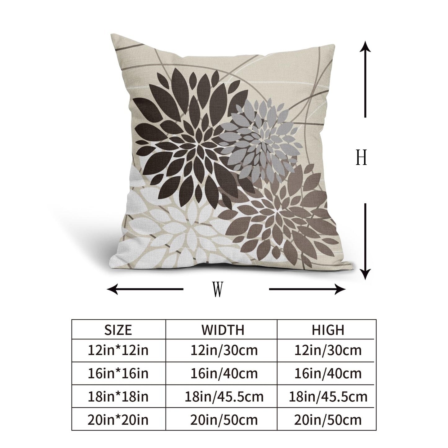 Dark Brown Flower Pillow Covers 18x18 Grey Gray White Dahlia Floral Spring Decorative Throw Pillows Farmhouse Outdoor Seasonal Decor for Home Sofa Bed Couch Modern Square Cushion Cases, Set of 2