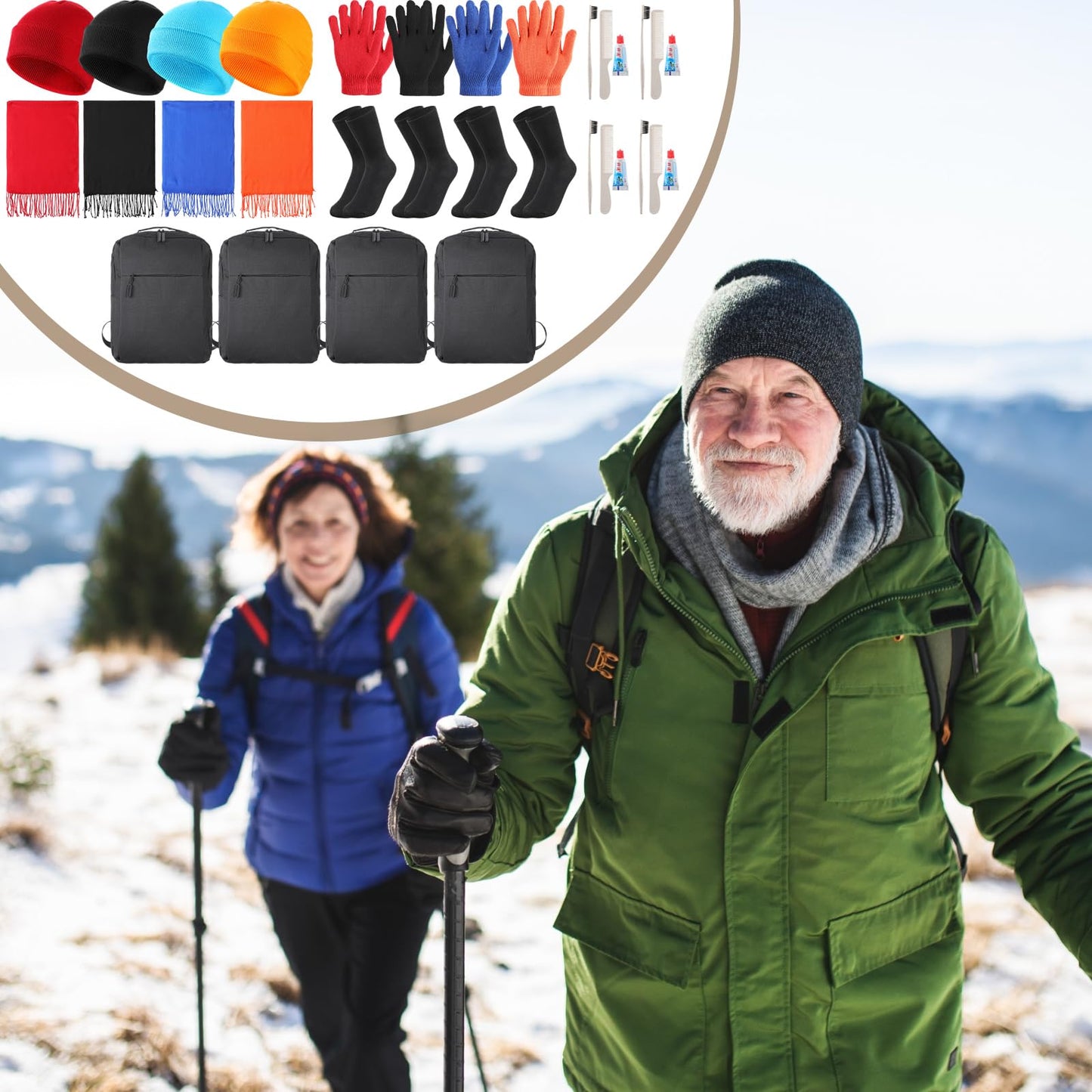 Panitay 12 Sets Homeless Care Package Supplies Bulk Include Travel Size Toiletries Kit Hat Scarves Gloves Socks and Backpack for Emergencies, Homeless, Charity Winter Survival Item
