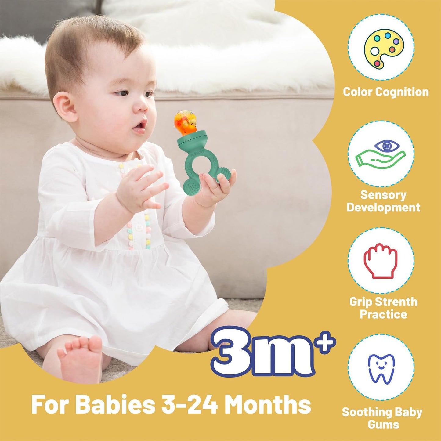 HAOBAOBEI Teething Toys, Baby Fruit Food Feeder, Breastmilk Popsicle Molds for Baby Cooling Relief (Green, Mini Mouse)