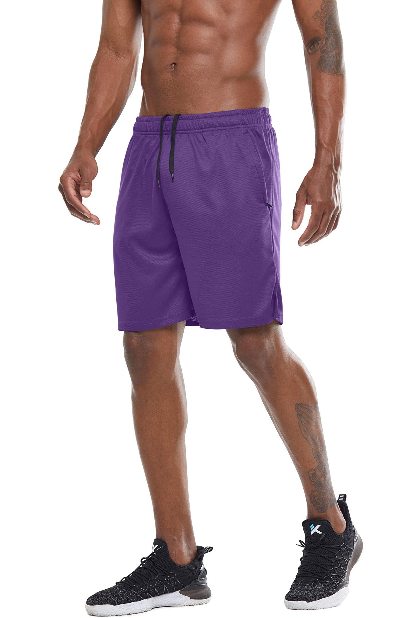 Men's 7" Workout Running Shorts Quick Dry Lightweight Gym Shorts with Zip Pockets (Purple,Large)
