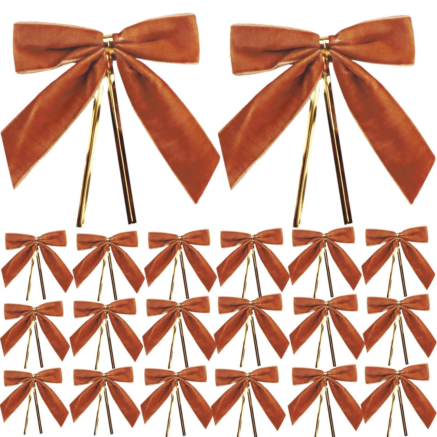30 PCS Velvet Twist Tie Bows, Small 3.5x3.5 Inch Velvet Christmas Bows, Premade Bow Ribbon Long Tail Bow for Gift Wrapping, Christmas Tree, DIY Crafts, Wreaths, Garlands, Staircase (Camel)