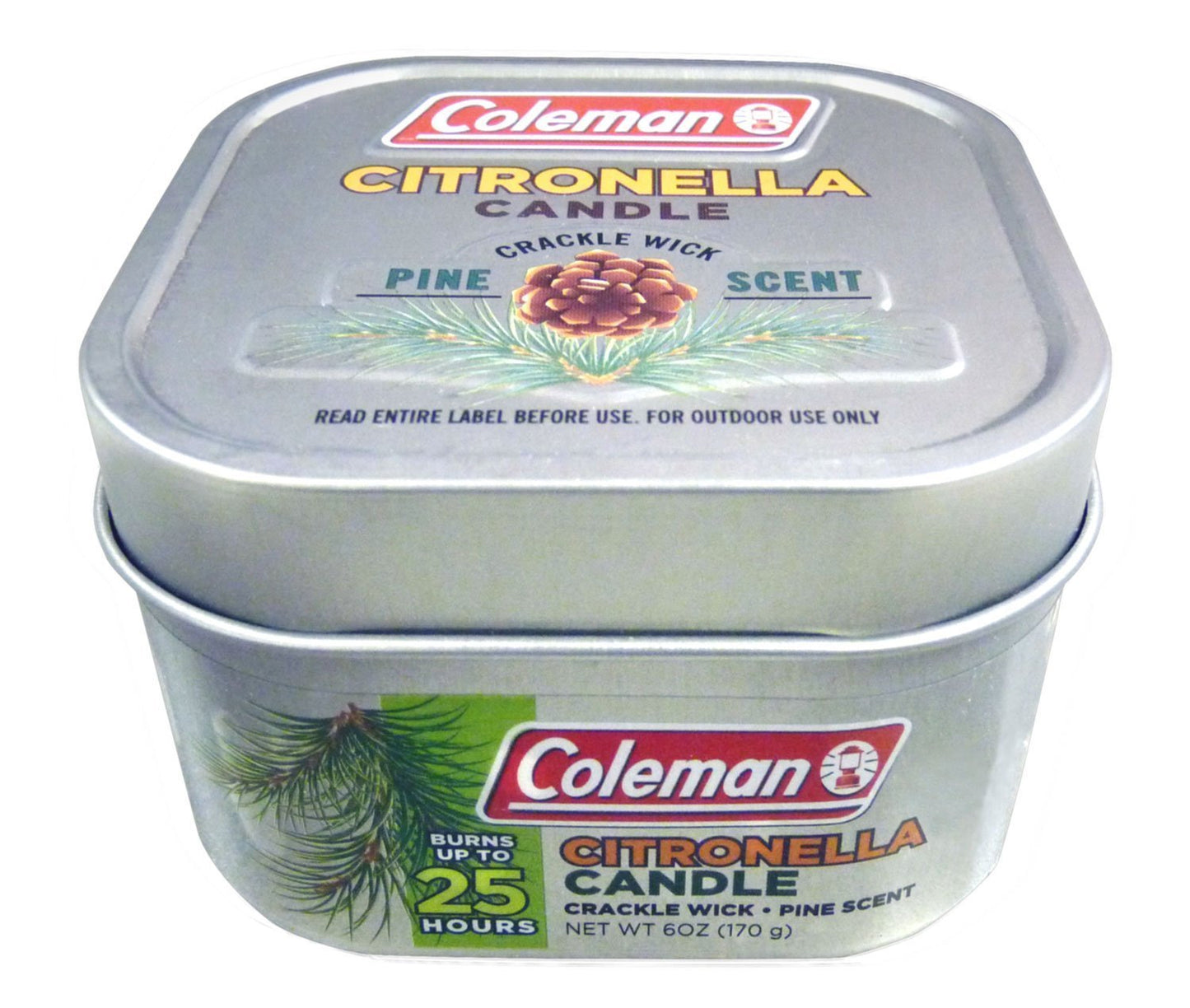 Coleman Pine Scented Citronella Candle with Wooden Crackle Wick - 6 oz Tin