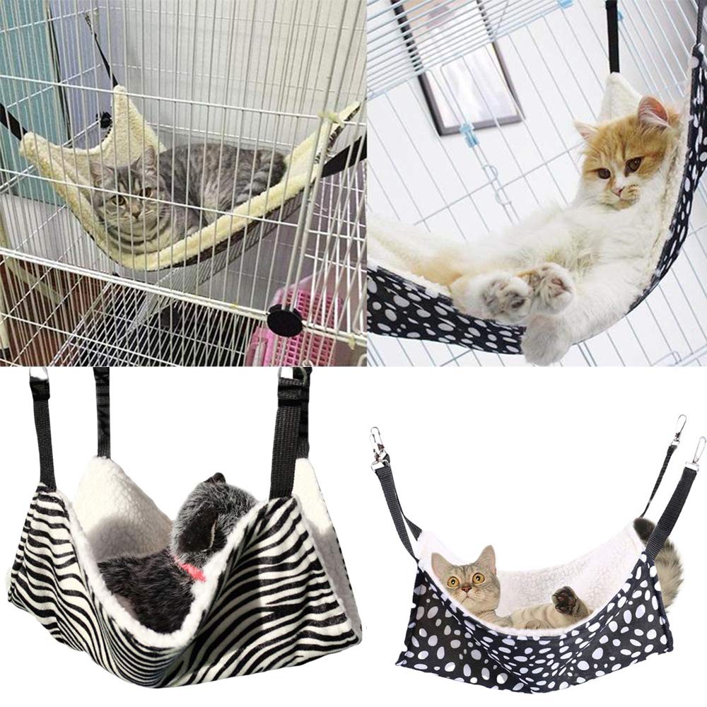 AKIRO Pet Cage Hammock, Round Dot Tower Zebra Leopard Pattern Warm Pet Hammock, Soft Plush Hanging Cat Bed Mat Winter Warm Cotton