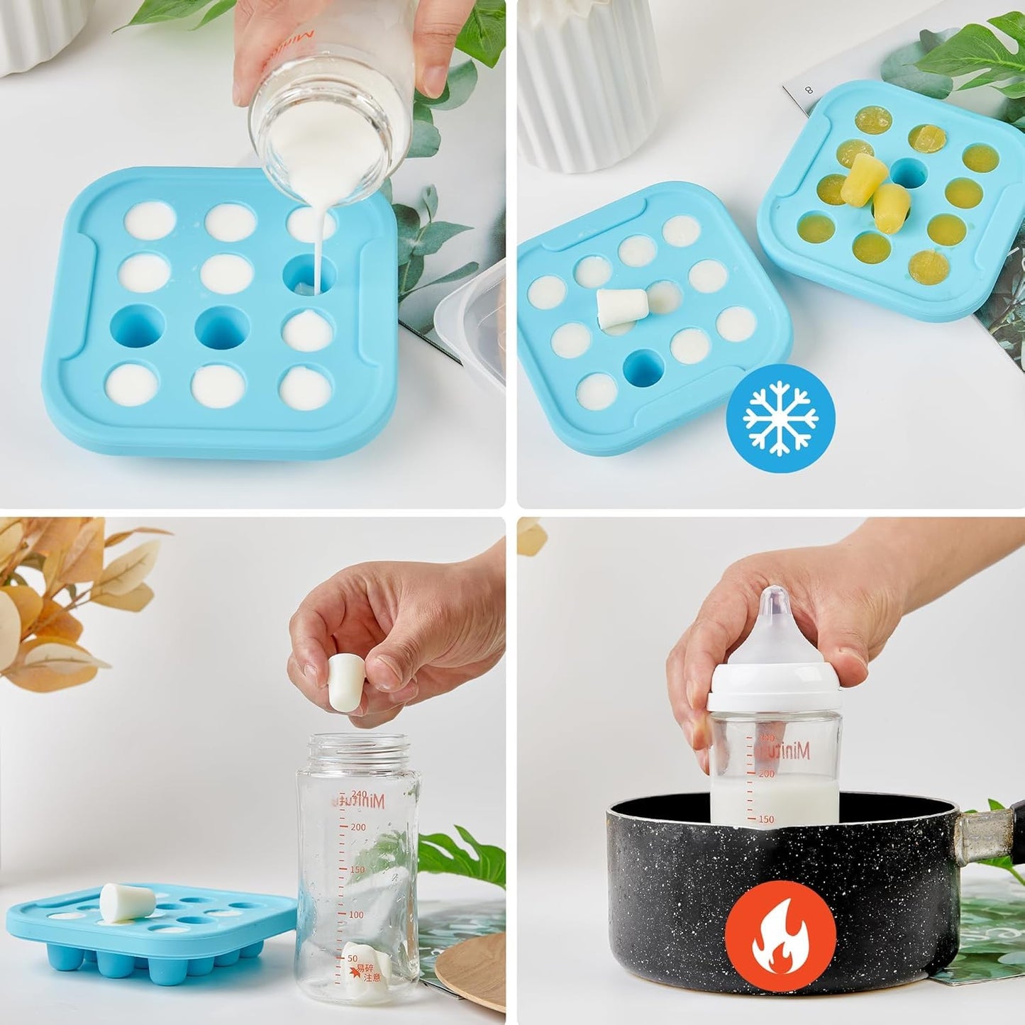 Anteecana Silicone Baby Food Teether Feeder, Breastmilk Popsicle Molds, 2 Pack Freezer Tray with Lid, 3 Sizes Food Pouches