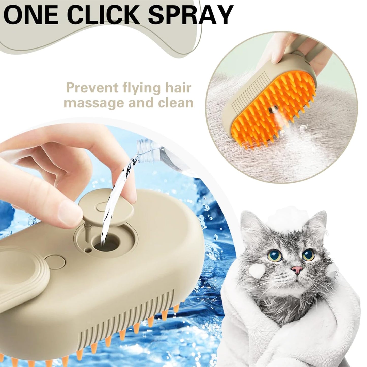 4 in 1 Cat Steam Brush for Shedding, Rechargeable Steam Pet Brush for Dog and Cat, Anti-Static, Massage, Cleaning, Shedding & Combing All In One!(Brown)